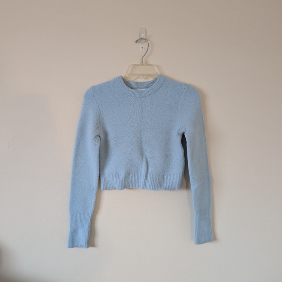 Zara Cropped Baby Blue Knit Sweater Size Small - Picture 1 of 3